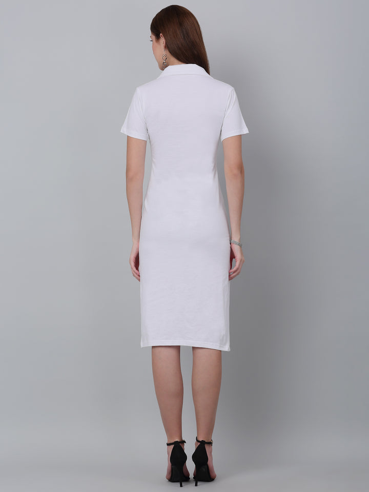 Shirt Collared White Midi Bodycon Dress