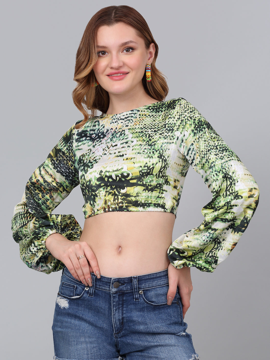 Slim Fit Crop Top with Puff Sleeves