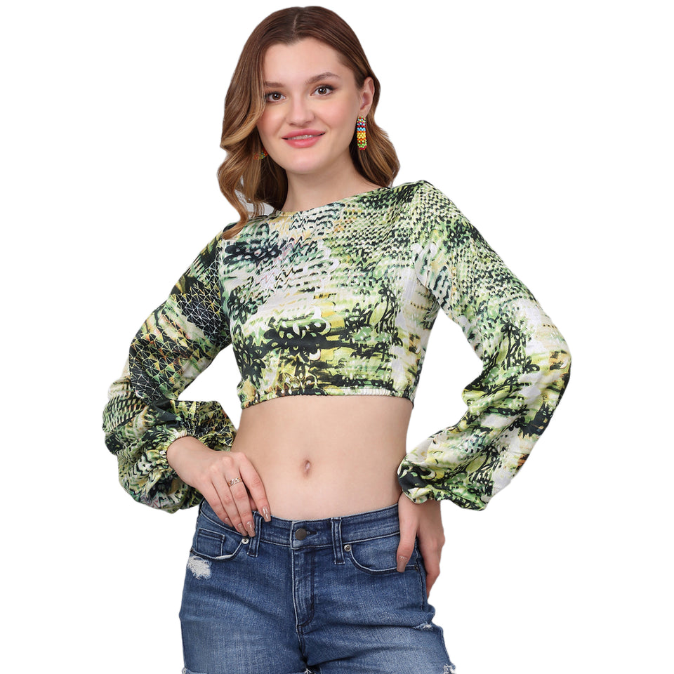 Slim Fit Crop Top with Puff Sleeves